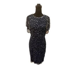 Adrianna Papell Navy Blue Embellished Sheath Dress Size 8
